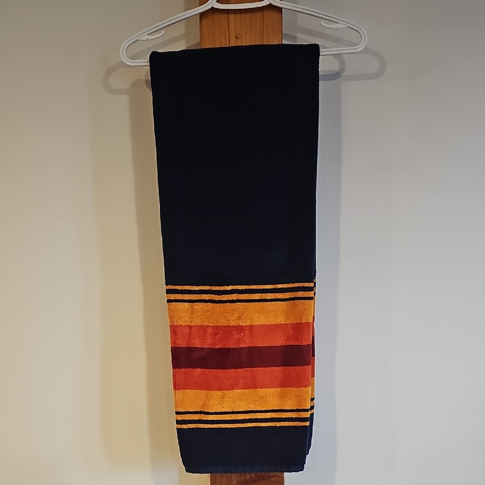RARE Pendleton Navy Beach Towel with Gold, Orange and Red Stripes